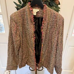 Coldwater Creek Colorful Silk Blend Tweed Blazer Jacket L